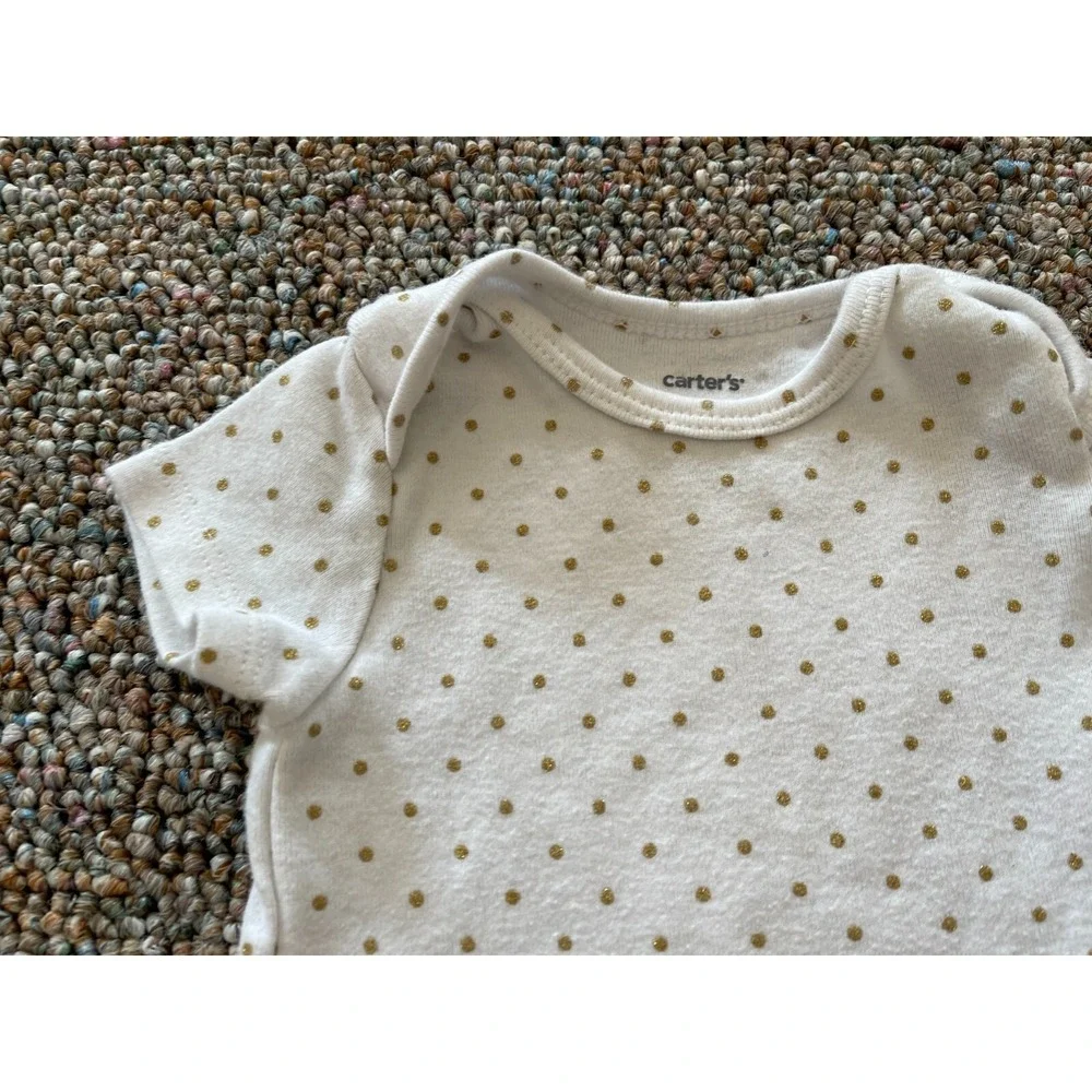 Carter's Girls Gold Glitter Spotted Bodysuit & Black & White Spotted Pants 3M